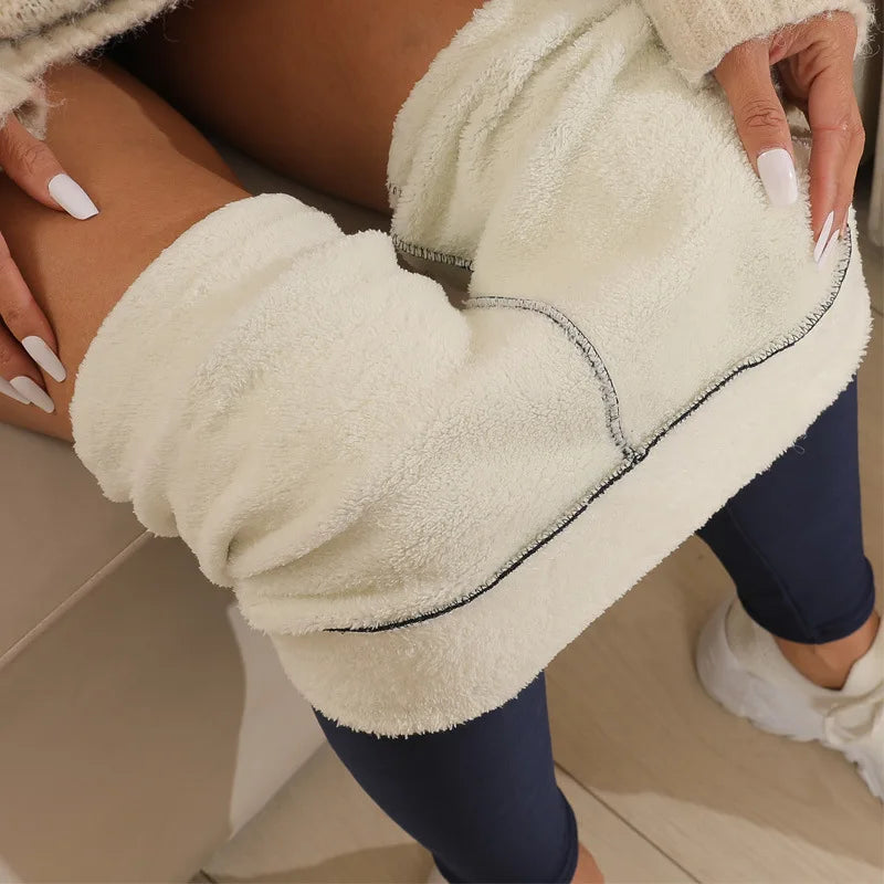 Femmes agneau polaire Leggings sans couture taille haute thermique hiver collants chauds solide extensible pantalons décontractés femme Streetwear survêtement