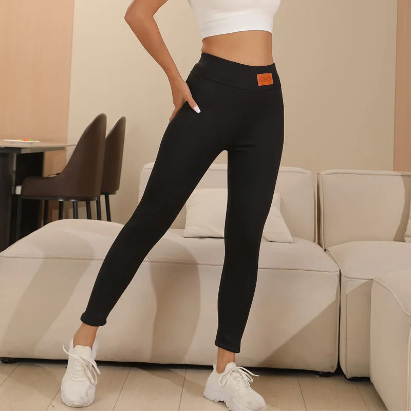 Femmes agneau polaire Leggings sans couture taille haute thermique hiver collants chauds solide extensible pantalons décontractés femme Streetwear survêtement